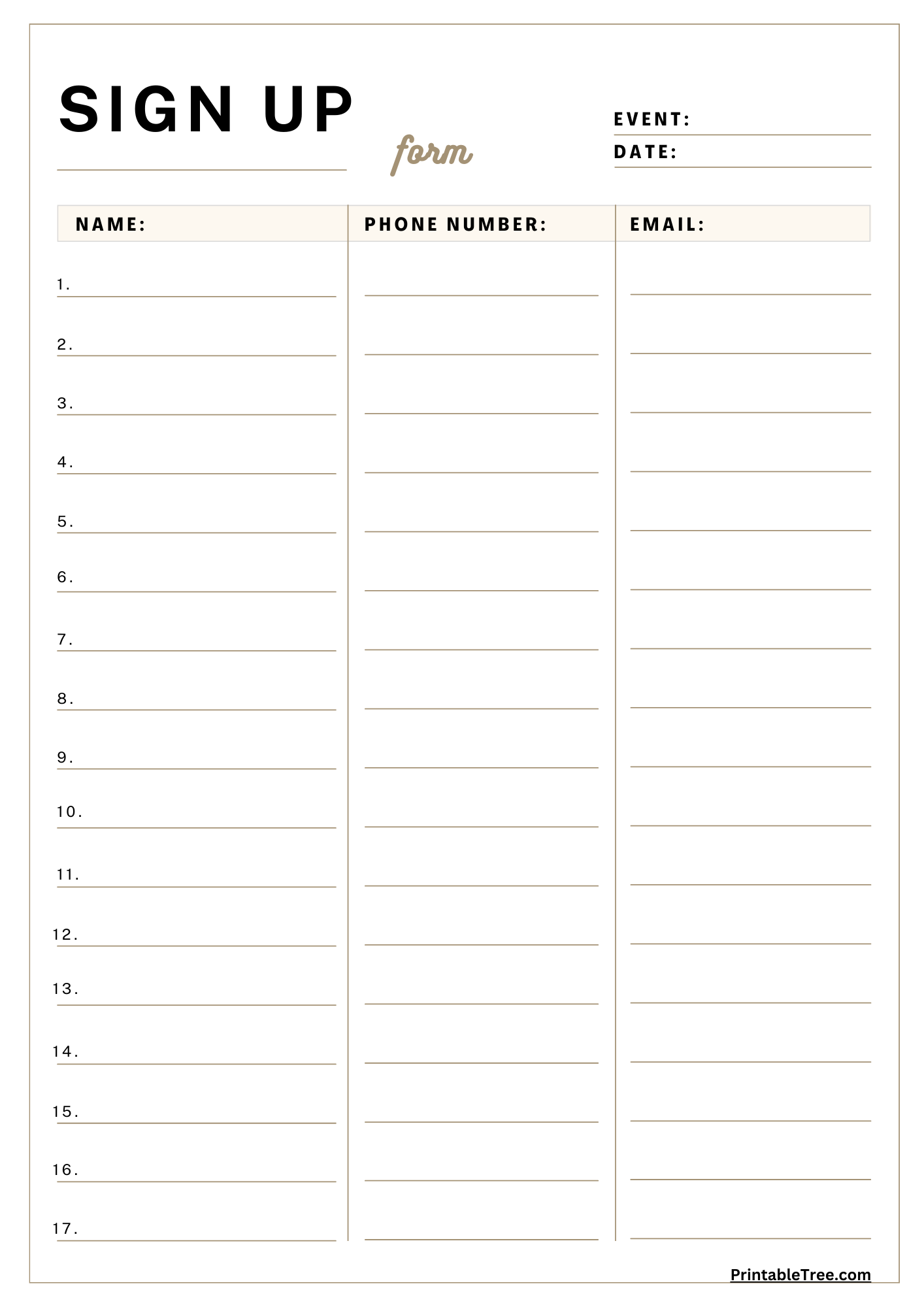 Printable Sign Up Sheet Template Vrogue co