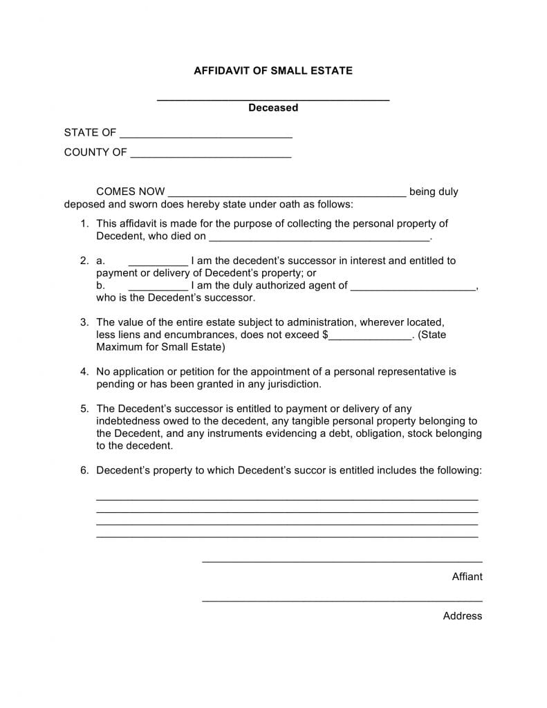 Printable Small Estate Affidavit Printable Templates