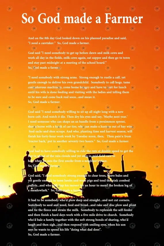 Printable So God Made A Farmer Poem Words