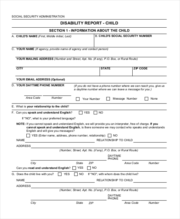 Social Security Disability Printable Application