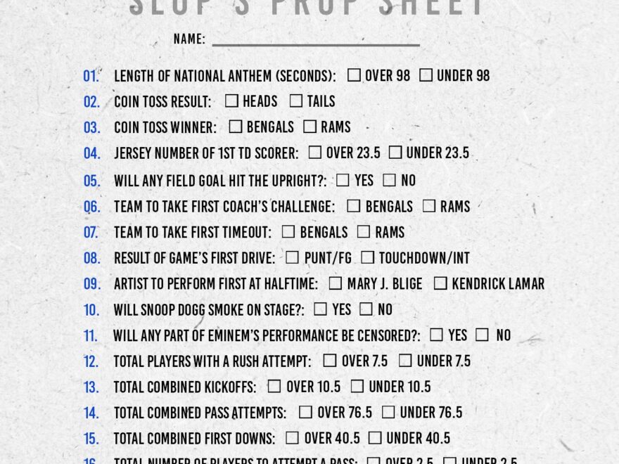 Printable Super Bowl Prop Bets 2025 James B Flanagan