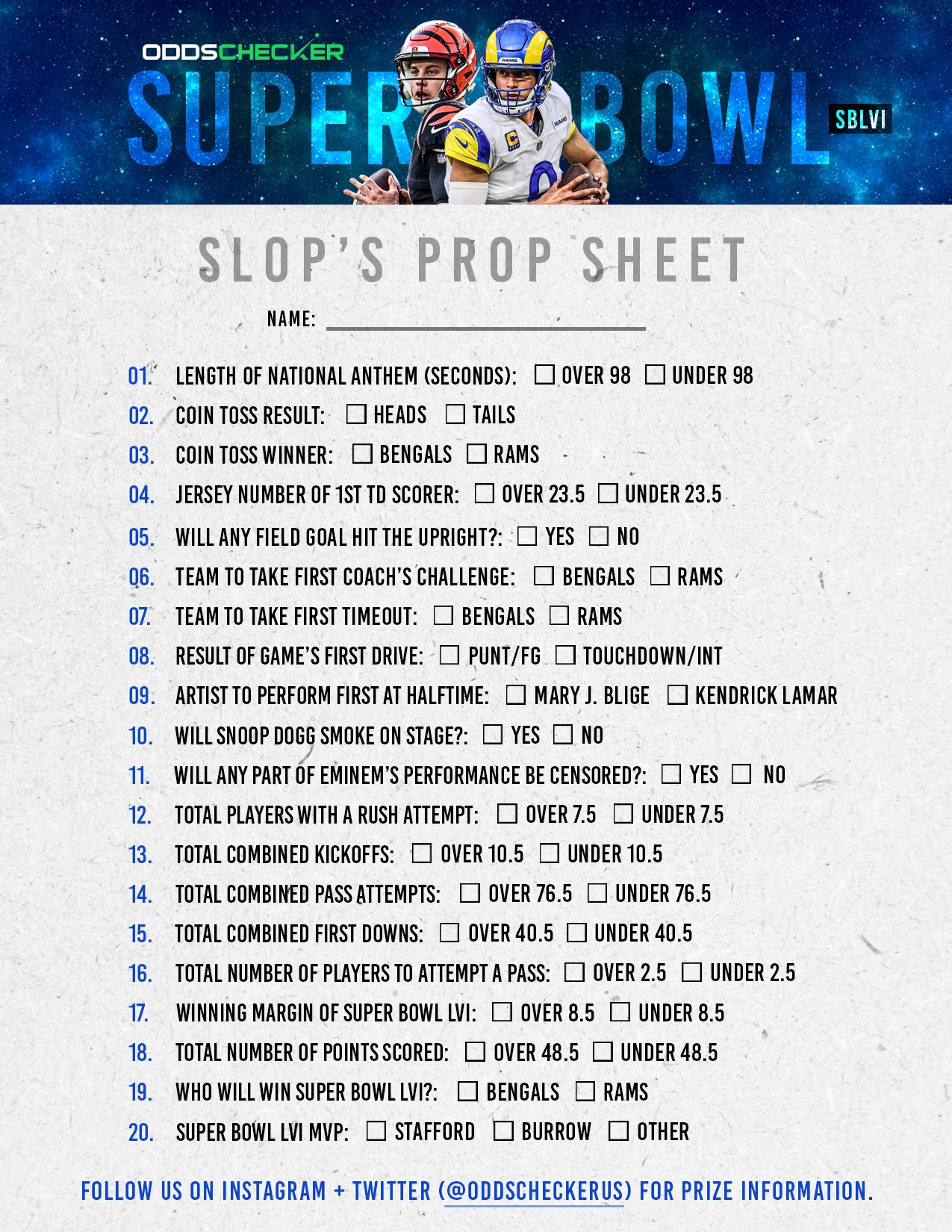 Printable Super Bowl Prop Bets 2025 James B Flanagan