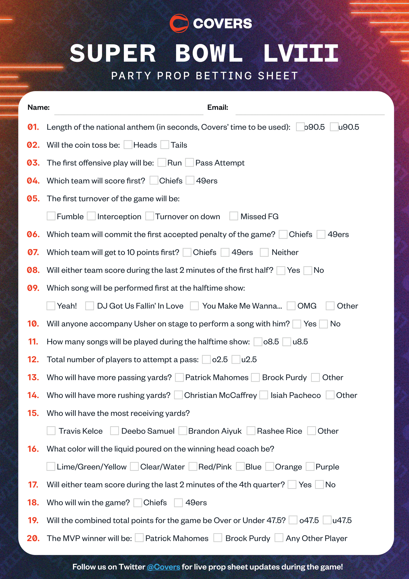 Printable Super Bowl Prop Bets 2025 Kenneth F Rossignol