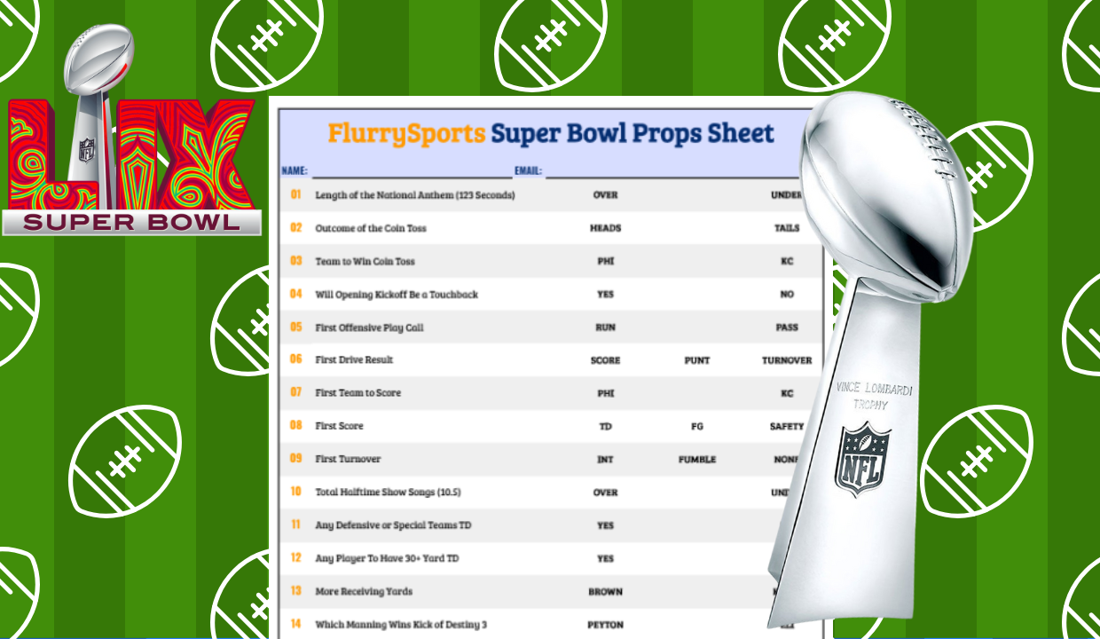 Printable Super Bowl Props Sheet 2025 SB LIX Prop Bets FlurrySports