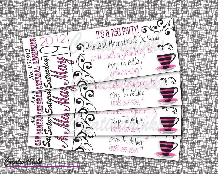 Printable Tea Party Ticket Invitation Digital By Creativethinks