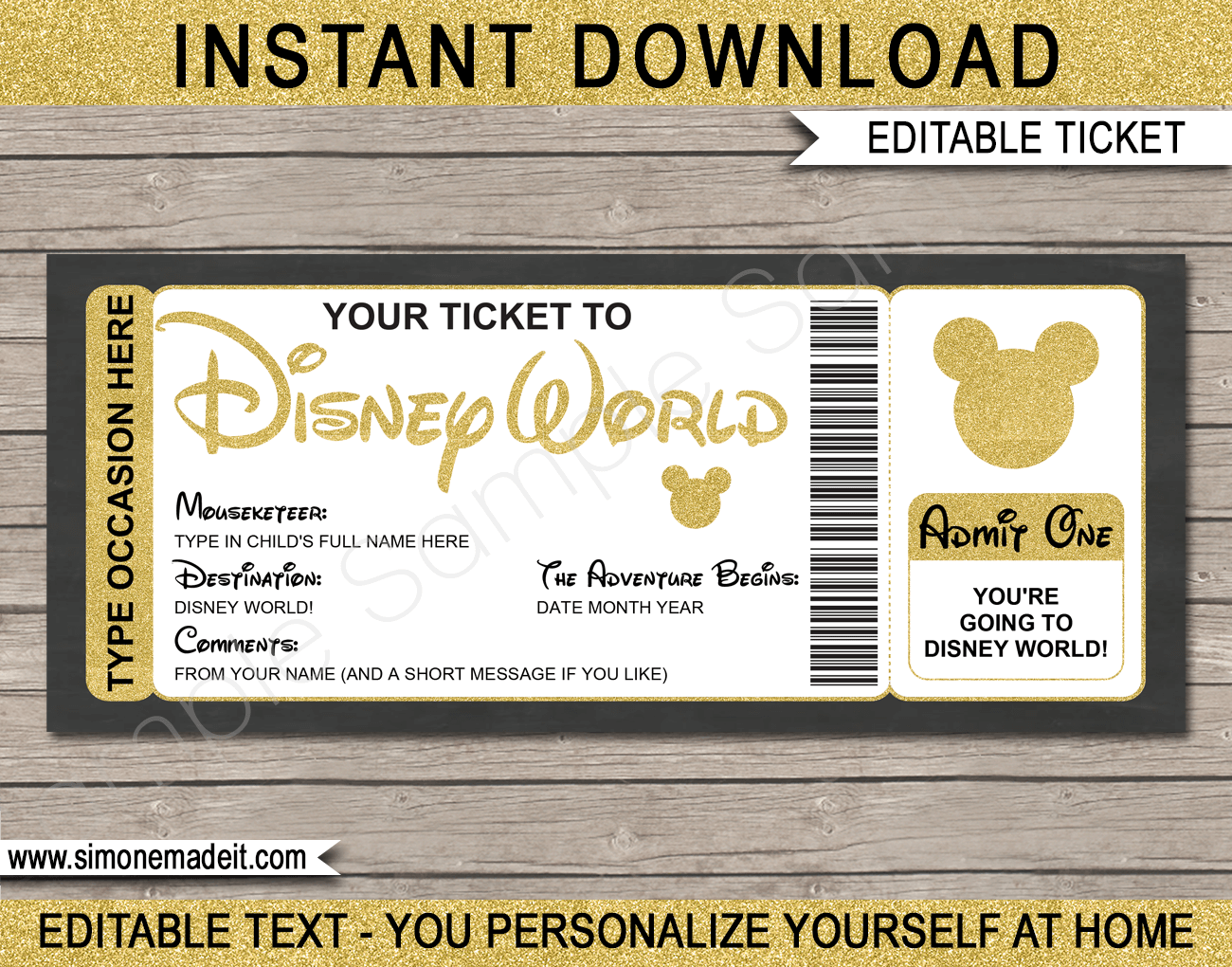 Printable Ticket To Disney World Template Surprise Trip To Disney 