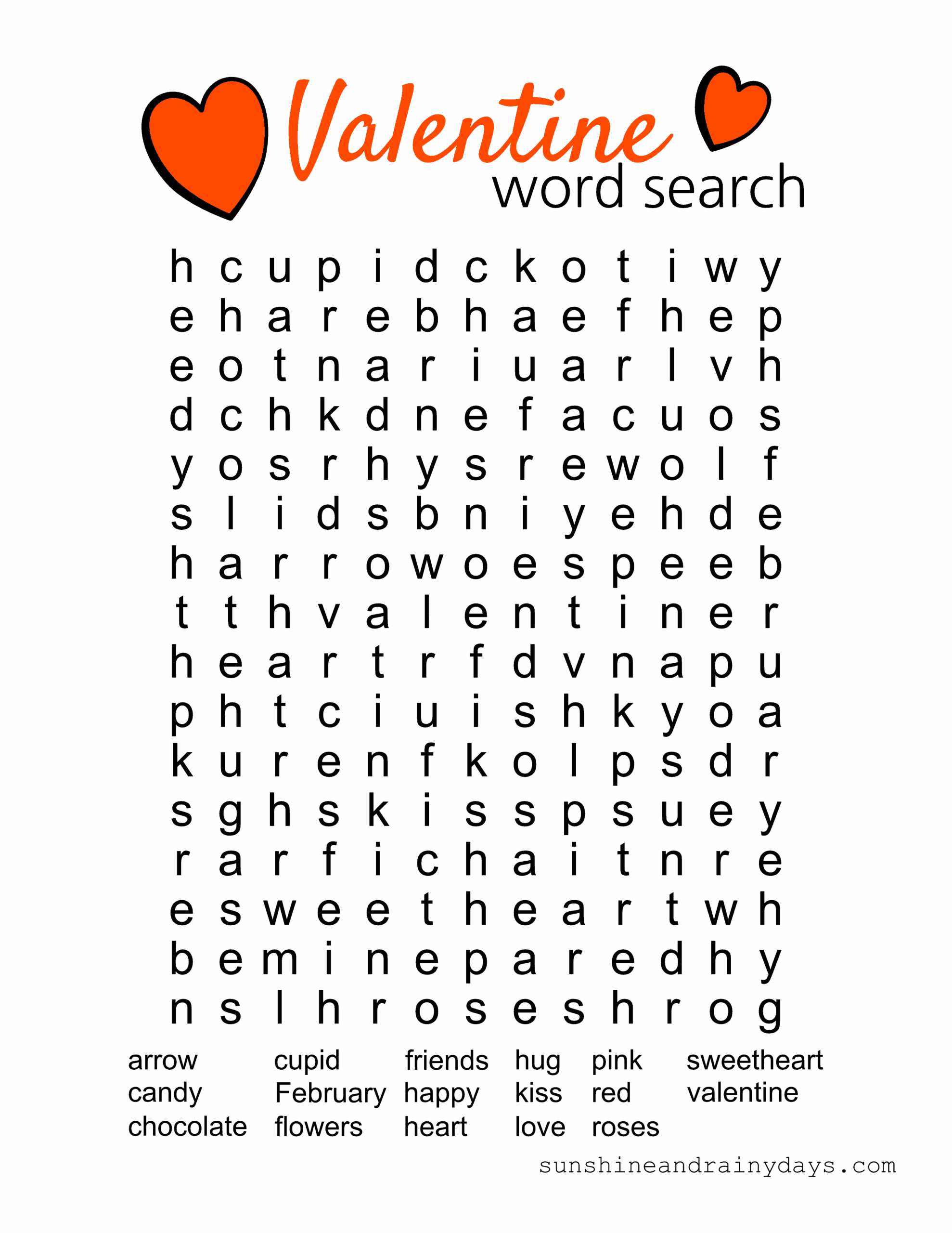 Printable Valentine 39 s Day Word Search