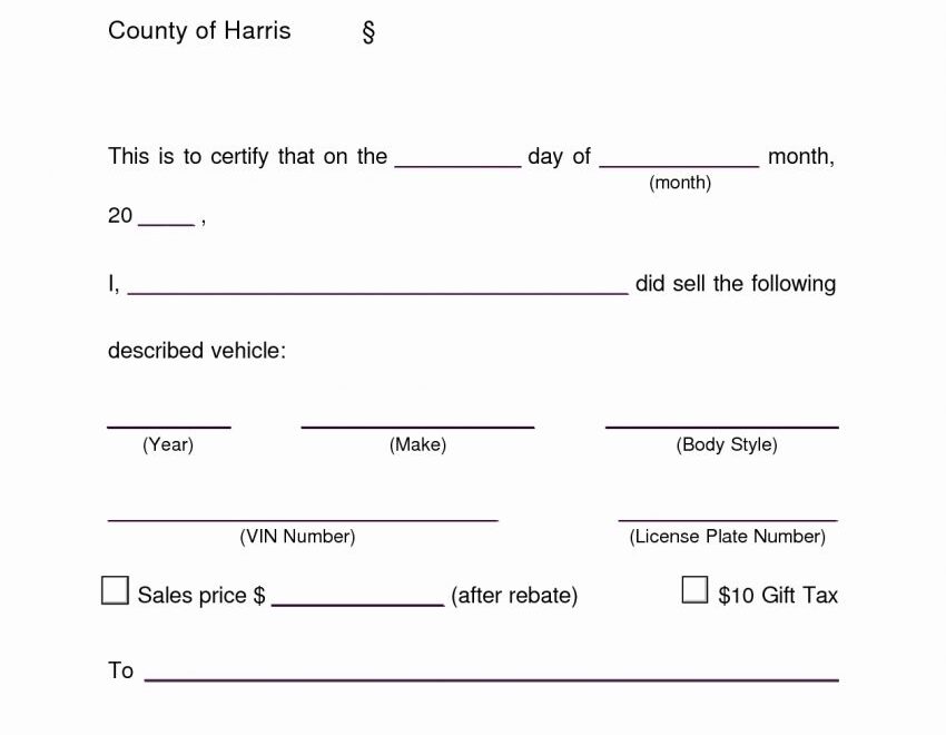 Printable Vehicle Bill Of Sale Template