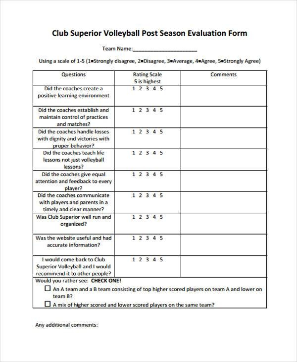 Printable Volleyball Tryout Evaluation Form Printable Word Searches