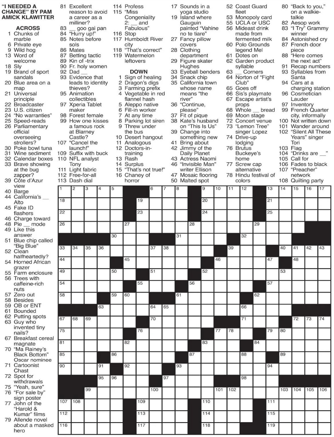 Free Printable Crossword Puzzles Washington Post