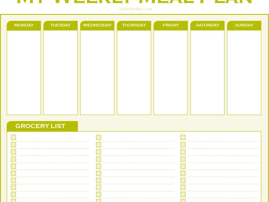 Printable Weekly Meal Planner With Grocery List Life She Has
