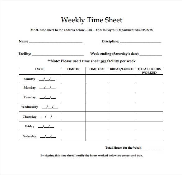 Printable Weekly Timesheet Template