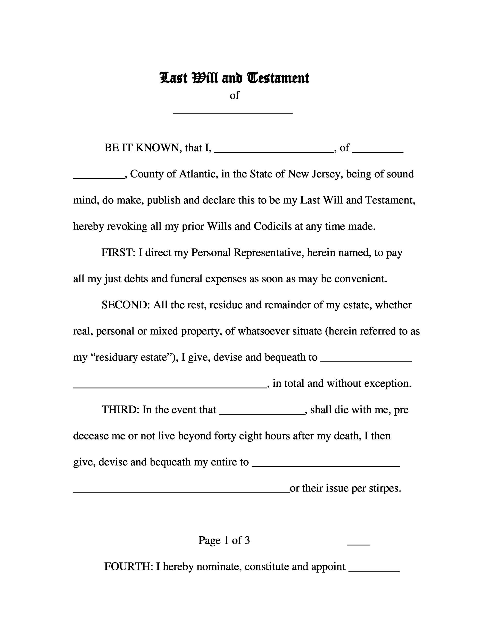 Free Printable Last Will And Testament