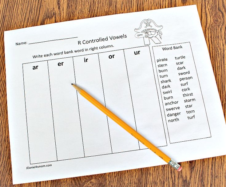 R Controlled Vowels Printable Activities Set Five Column Word Sort 
