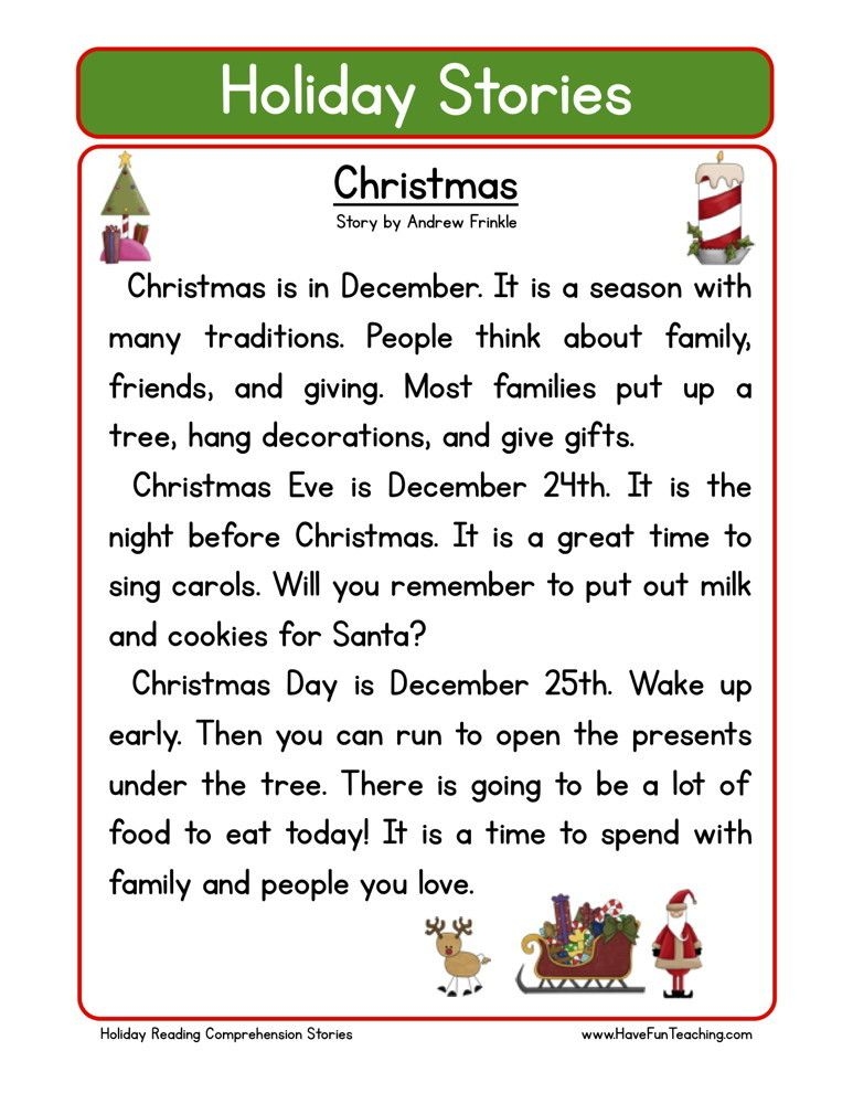 Reading Comprehension Worksheet Christmas Holiday Reading 