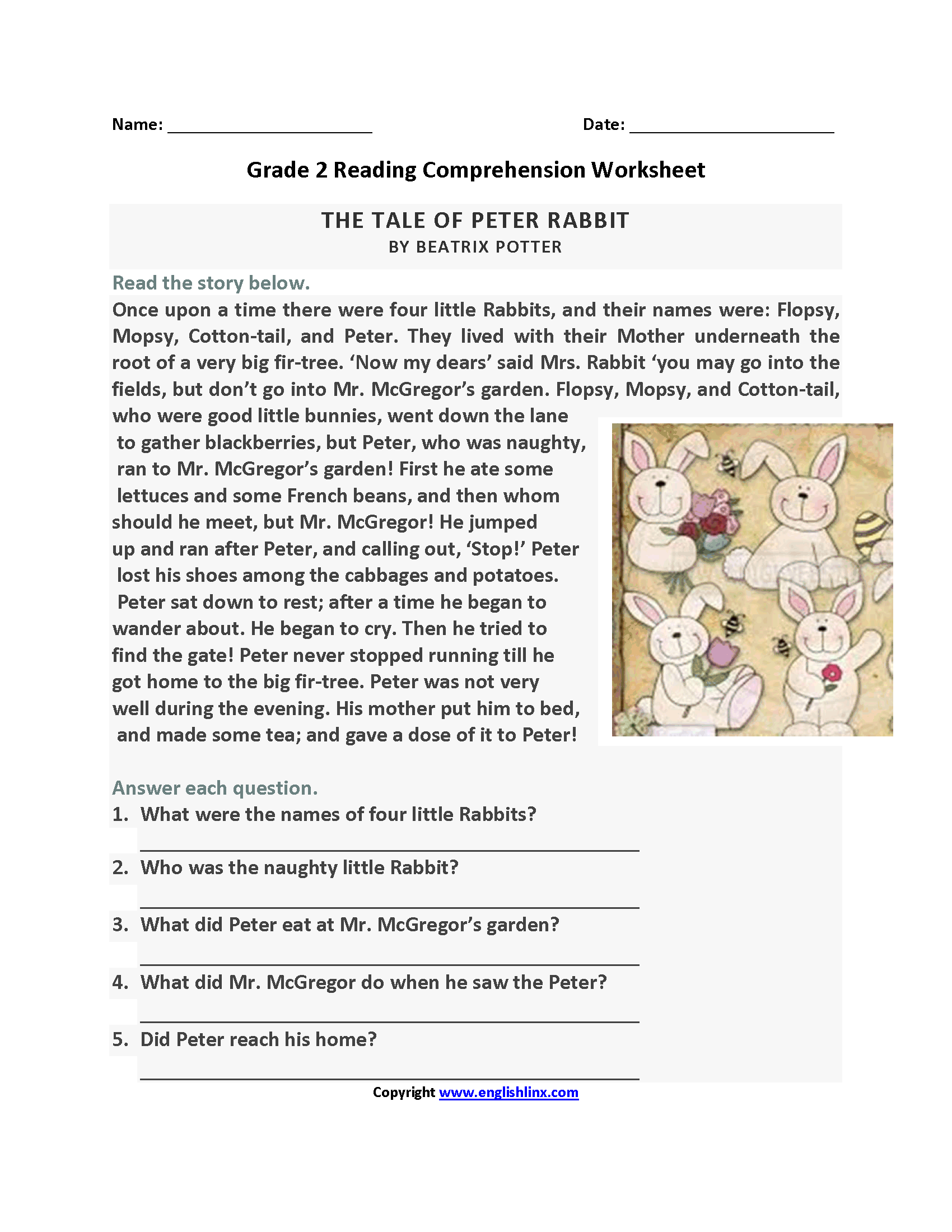 Free Printable Reading Comprehension Worksheets For Second Grade