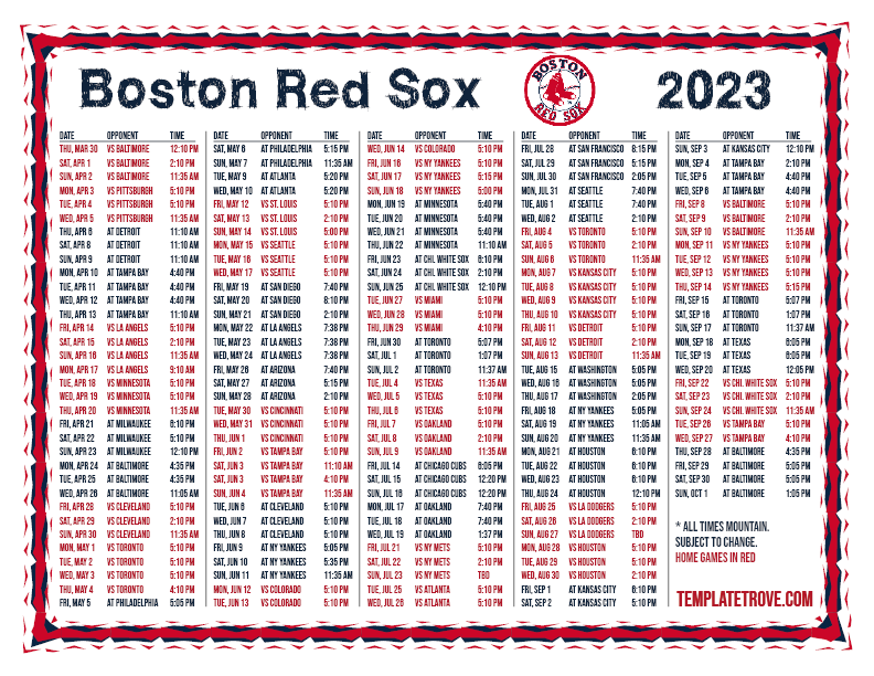 Red Sox Printable Schedule 2024