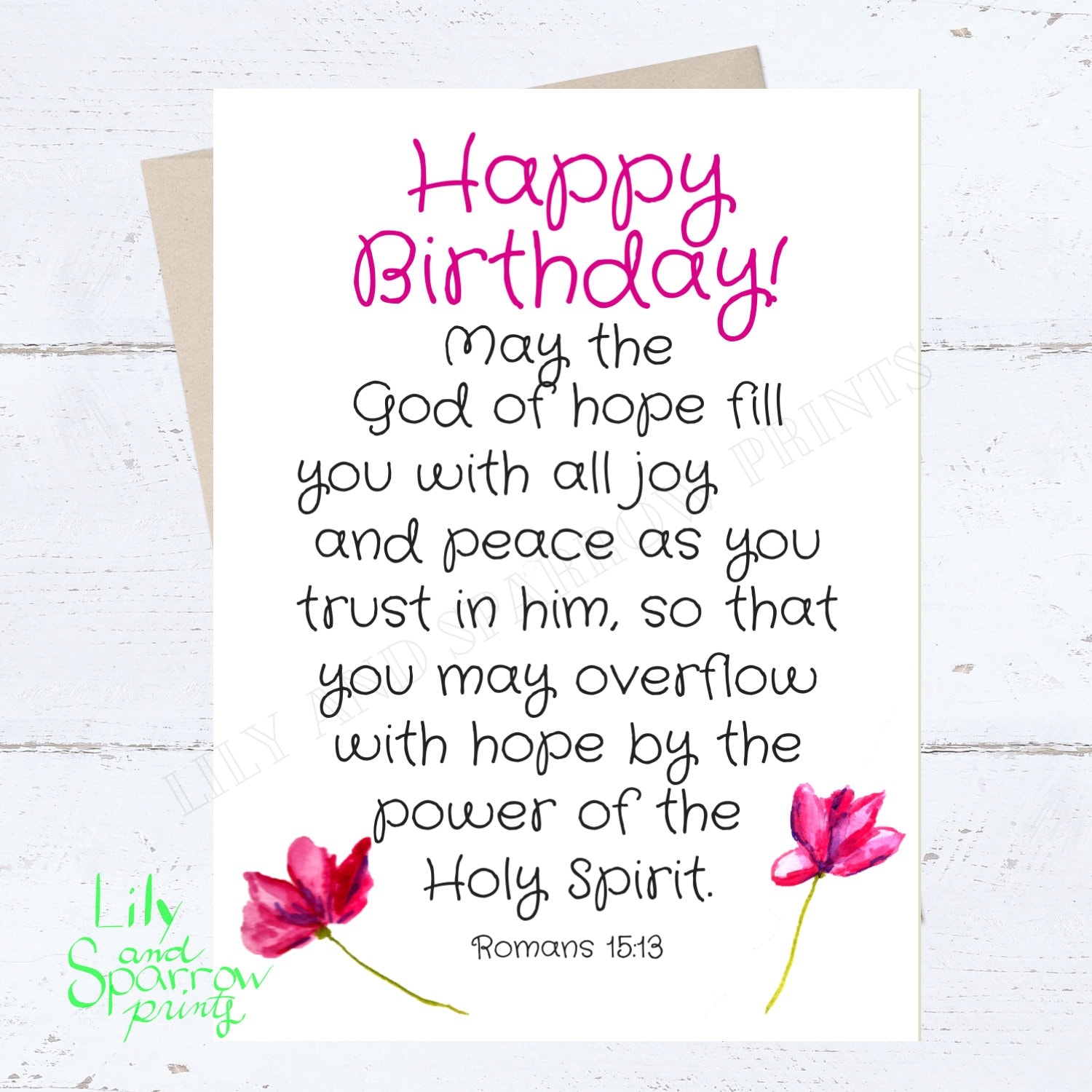 Religious PRINTABLE Birthday Card Romans Bible Verse Card Birthday 