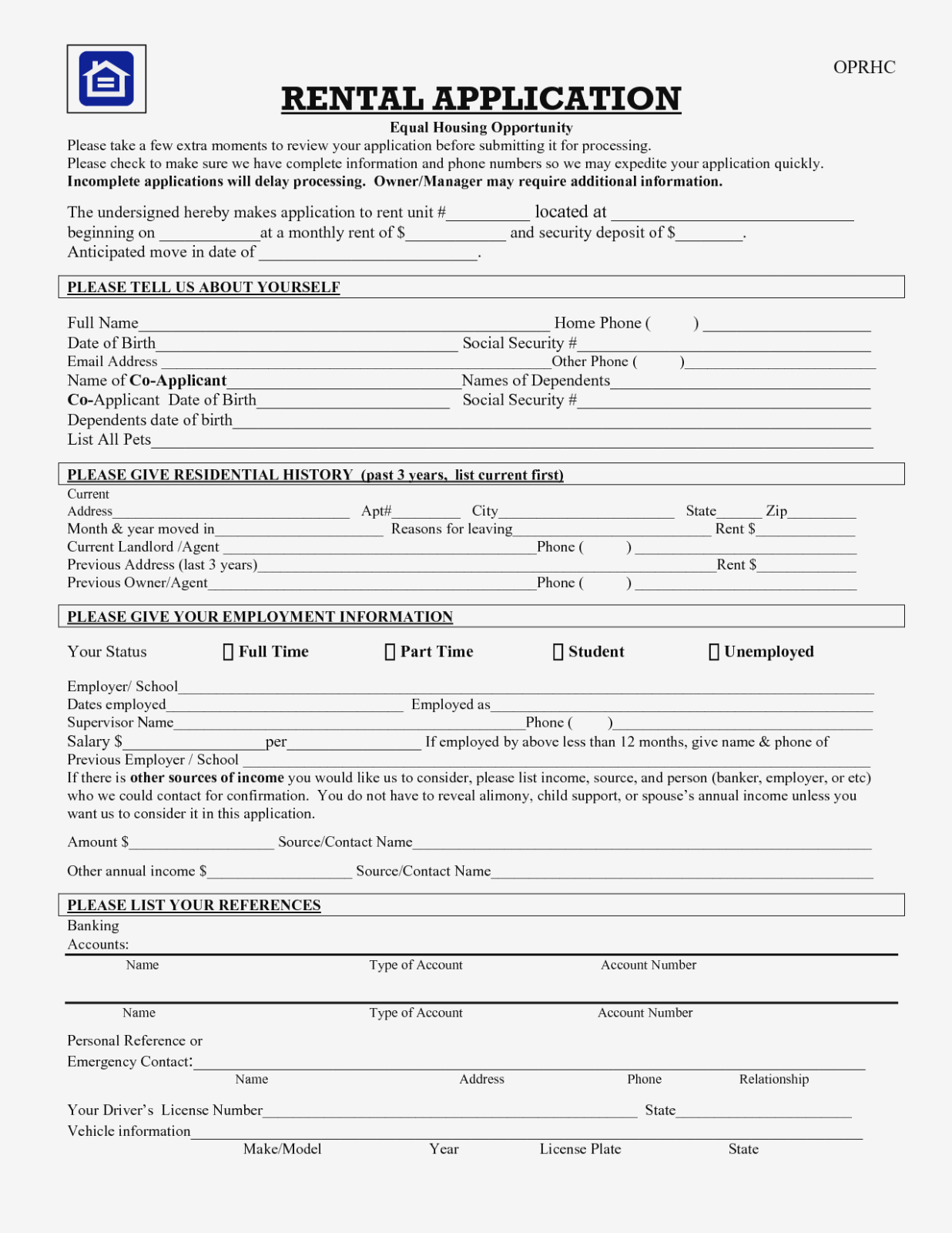 Rental Application Form Template Word