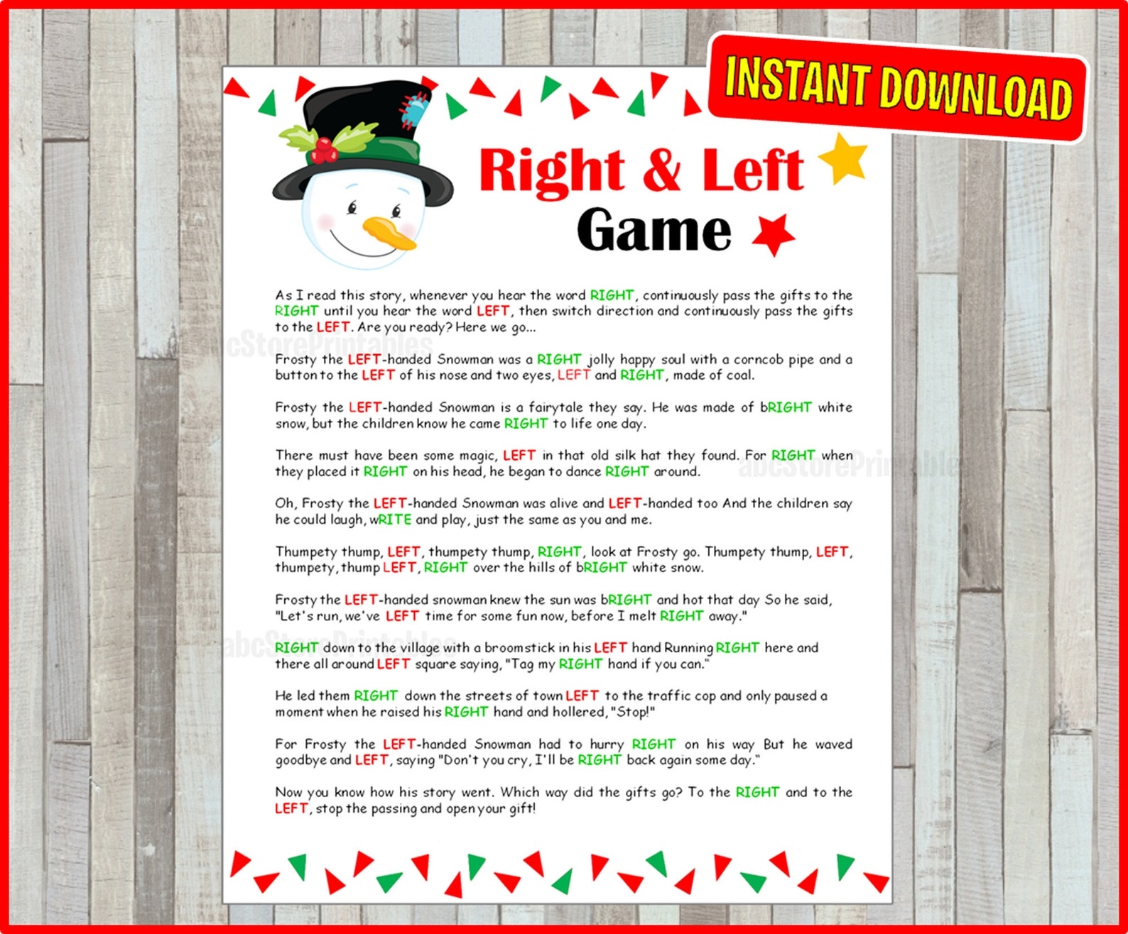 Right And Left Frosty The Snowman Game White Elephant Game Etsy