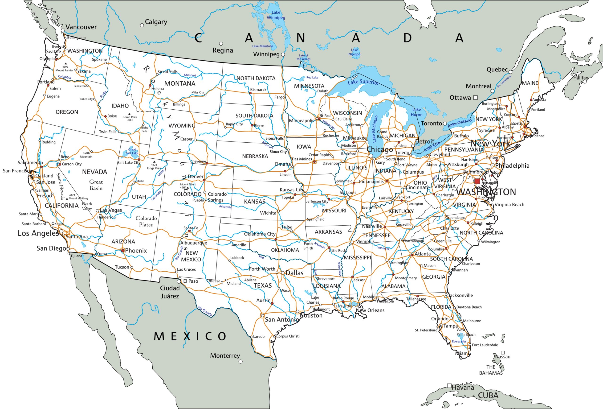 Road Map Of The United States Printable