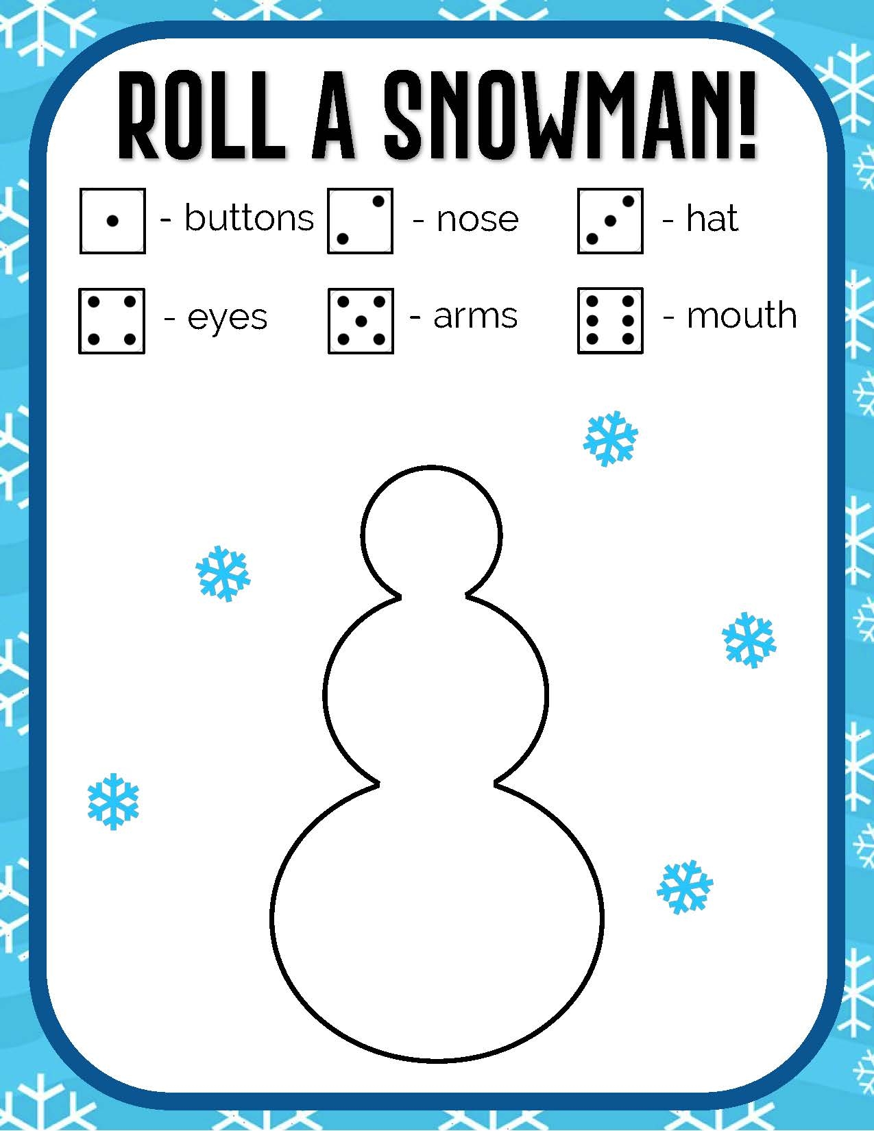 Roll A Snowman Dice Game Free Printable Printable Word Searches