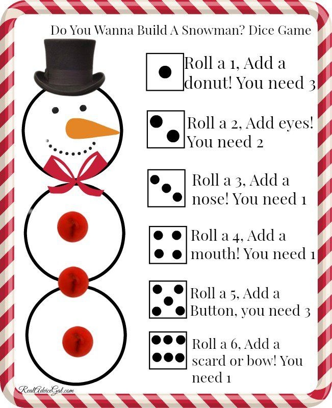 Roll A Snowman Dice Game Printable