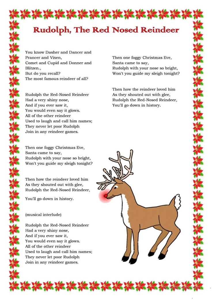 Rudolph Red Nosed Reindeer Lyrics Printable