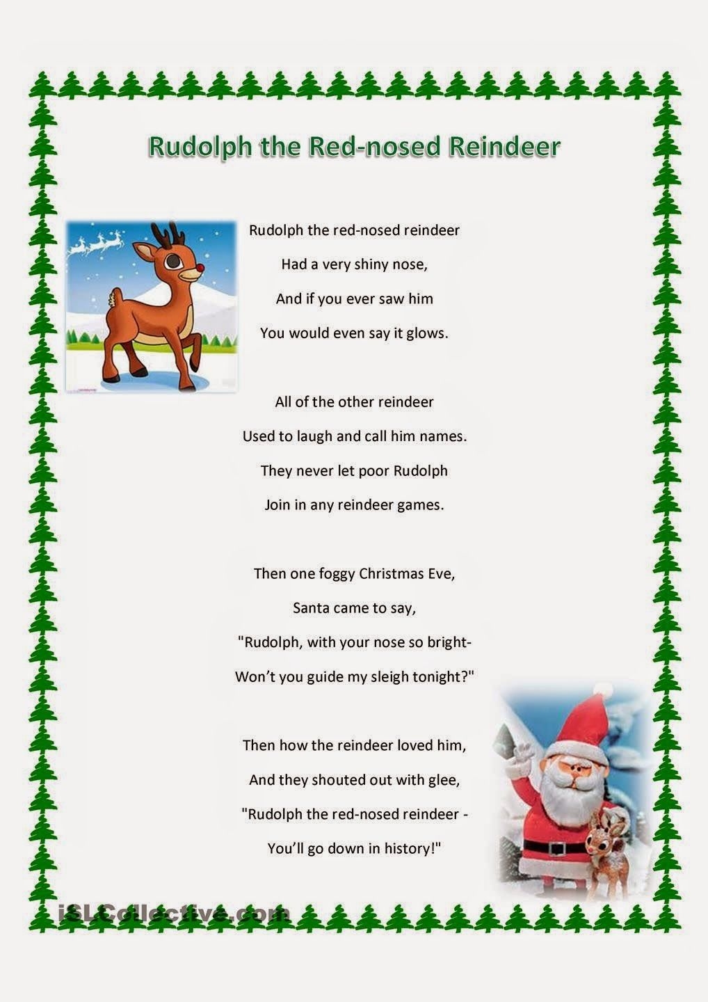 Rudolph The Red Nosed Reindeer Printable Lyrics Dev onallcylinders