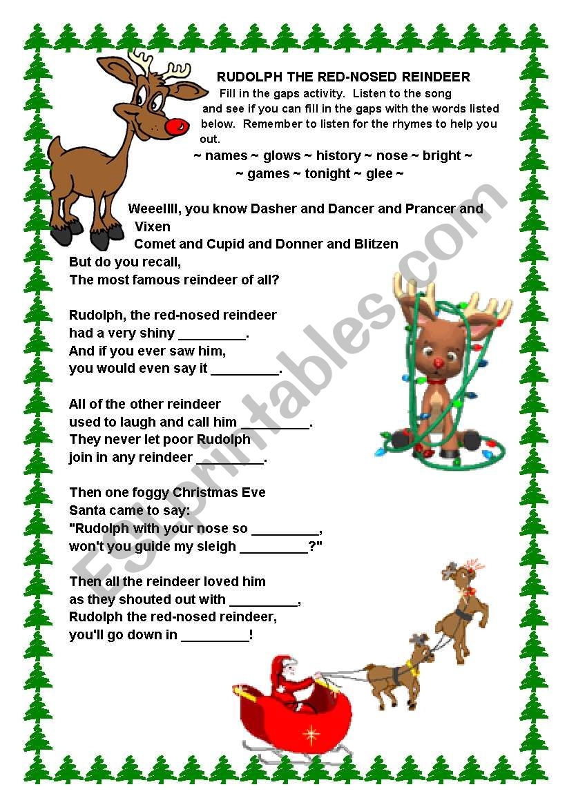 Rudolph The Red Nosed Reindeer Printable Lyrics