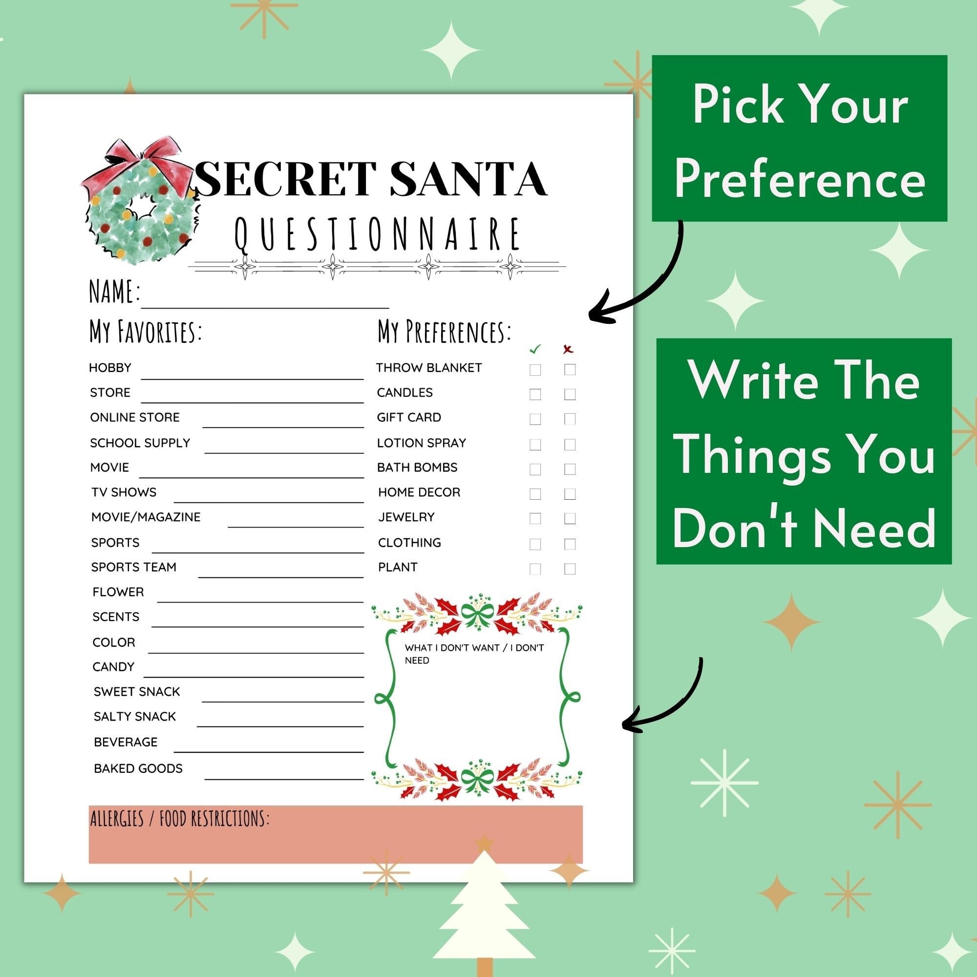 Printable Secret Santa Wish Lists