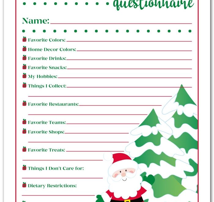 Secret Santa Questionnaire Printable