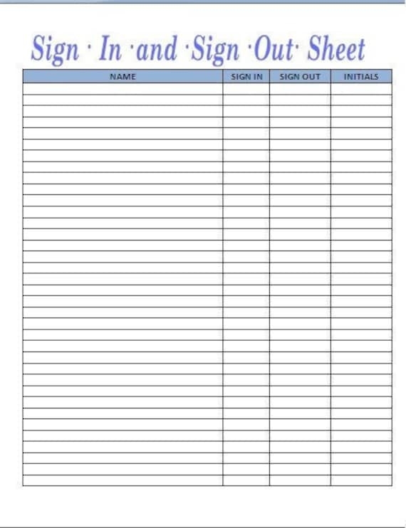 Sign In Sign Out Sheet Template Printable Editable Sign Etsy