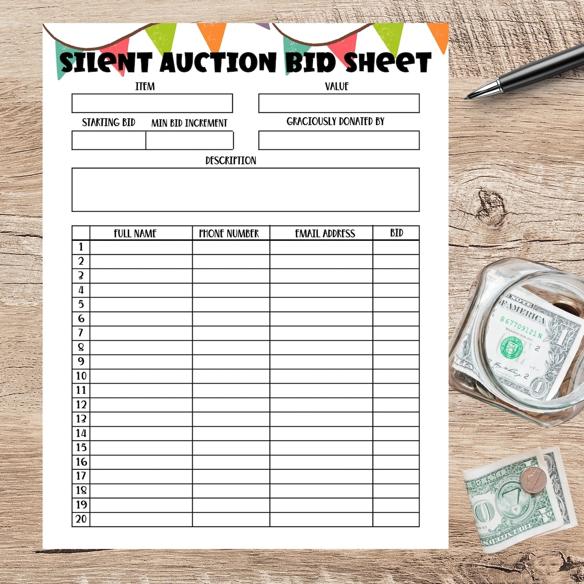Free Printable Silent Auction Bid Sheets