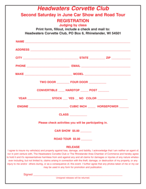 Printable Car Show Judging Sheet