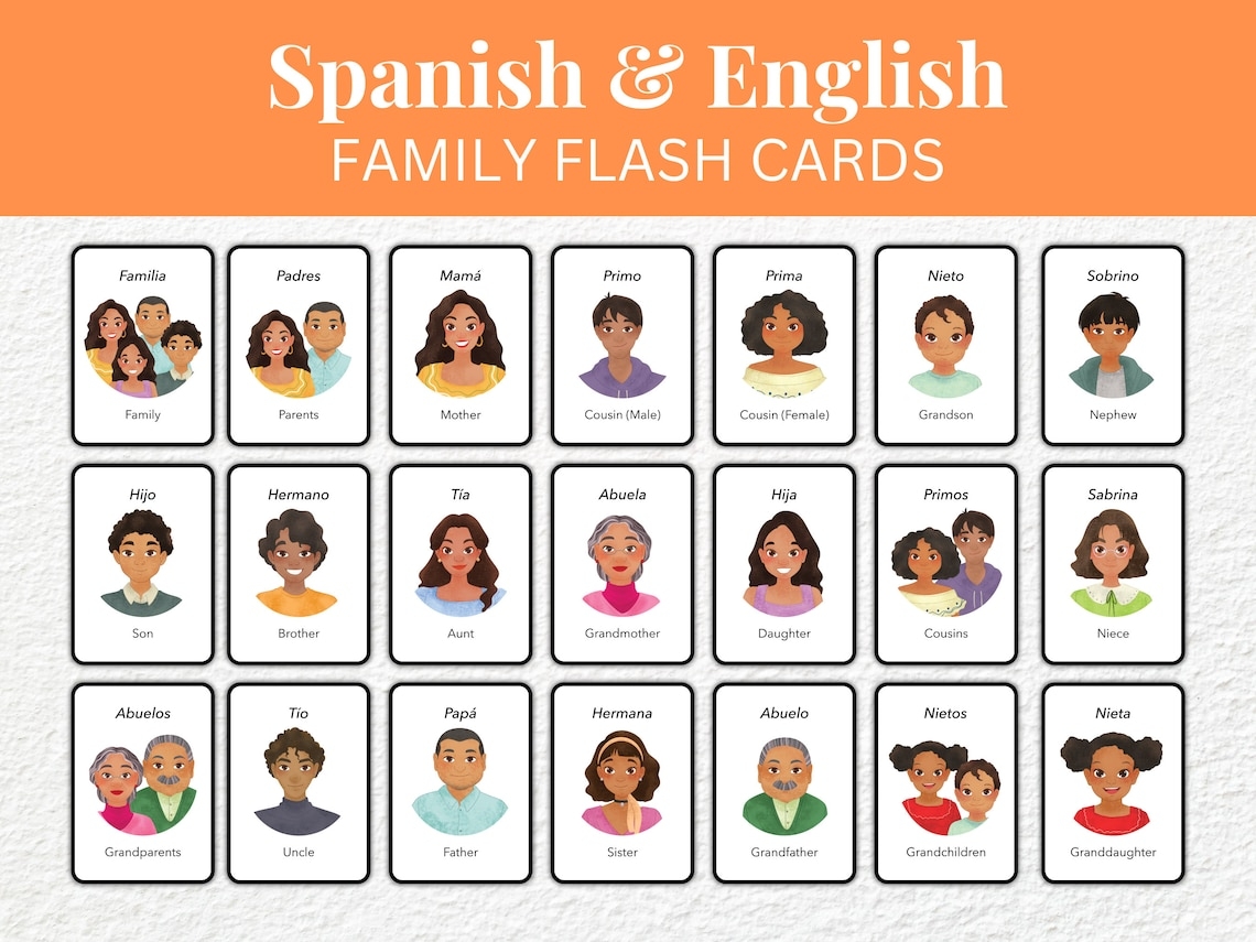 Spanish Flashcards Printable Family Members Flashcards In Spanish 