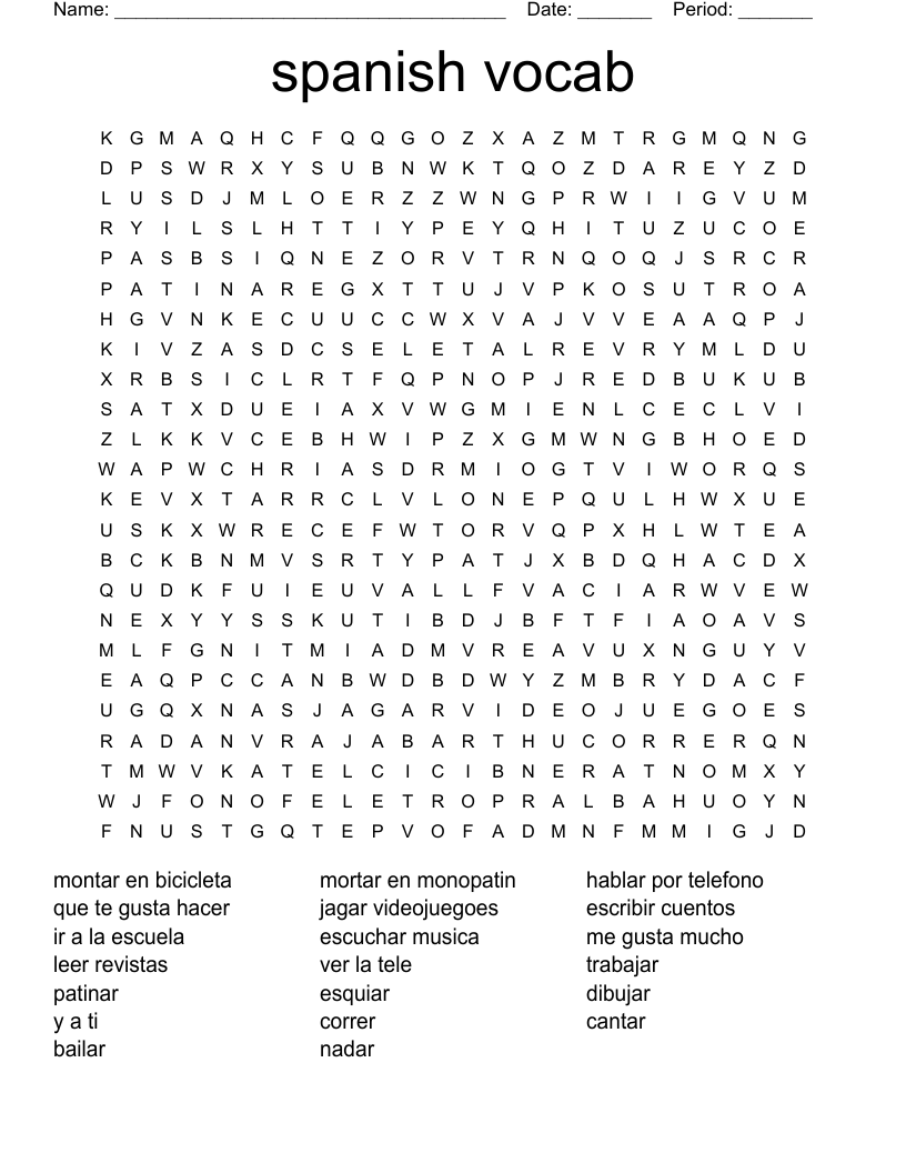 Spanish Word Search Free Printable For Kids