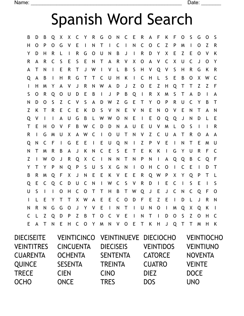 Spanish Word Search Free Printable For Kids