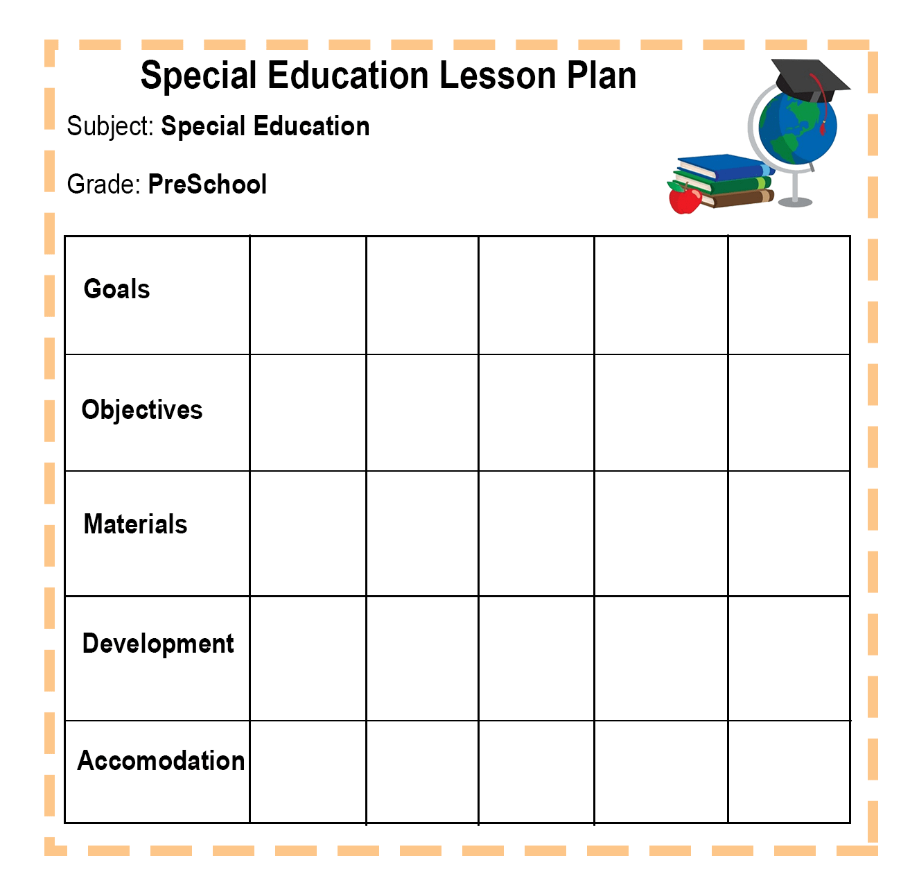 Special Education Lesson Plan Template Free