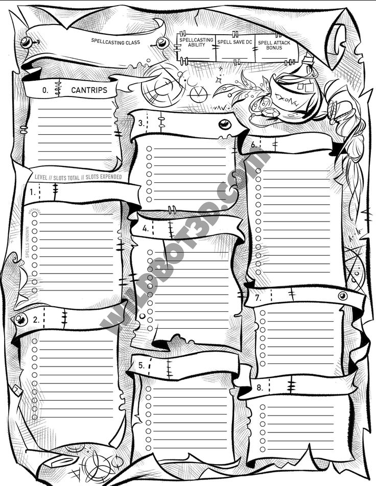 D&D 5E Spell Sheet Printable