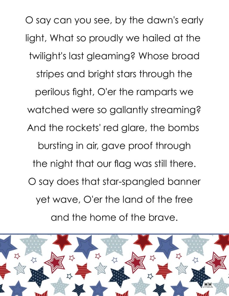 Star Spangled Banner Lyrics 10 FREE Printables Printabulls