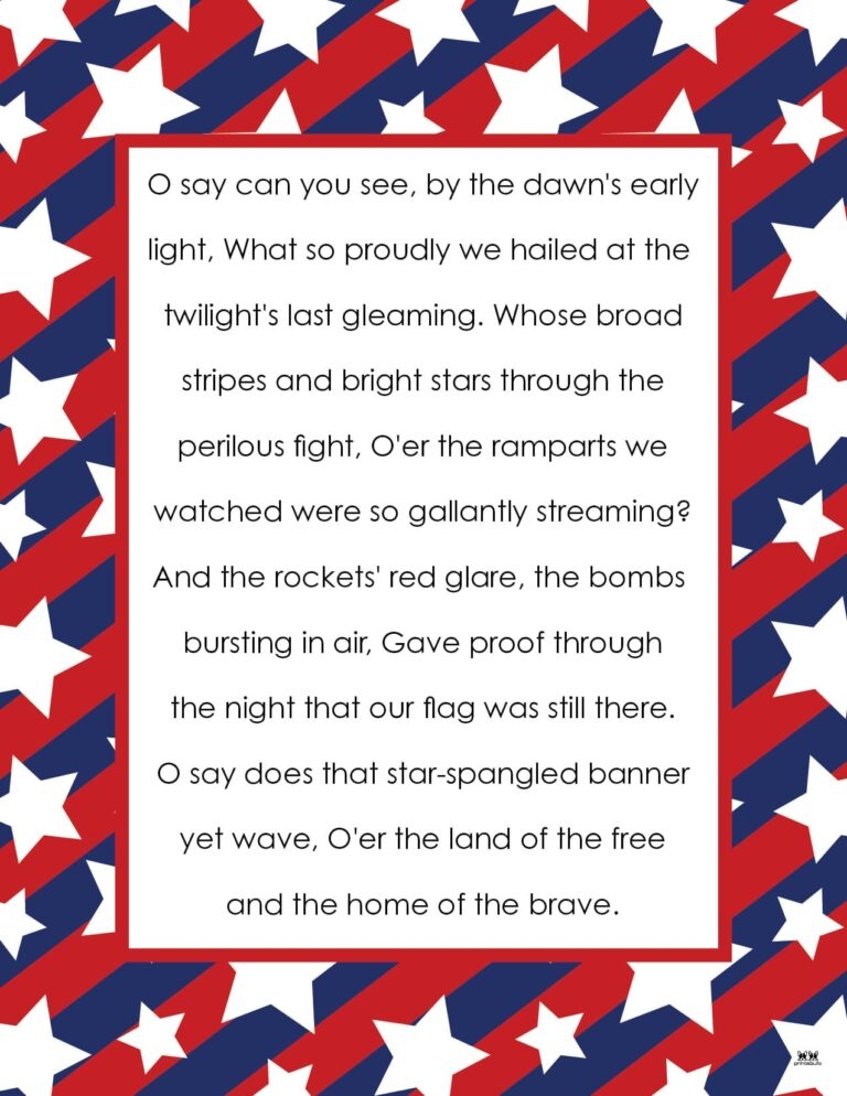 Lyrics To Star Spangled Banner Printable