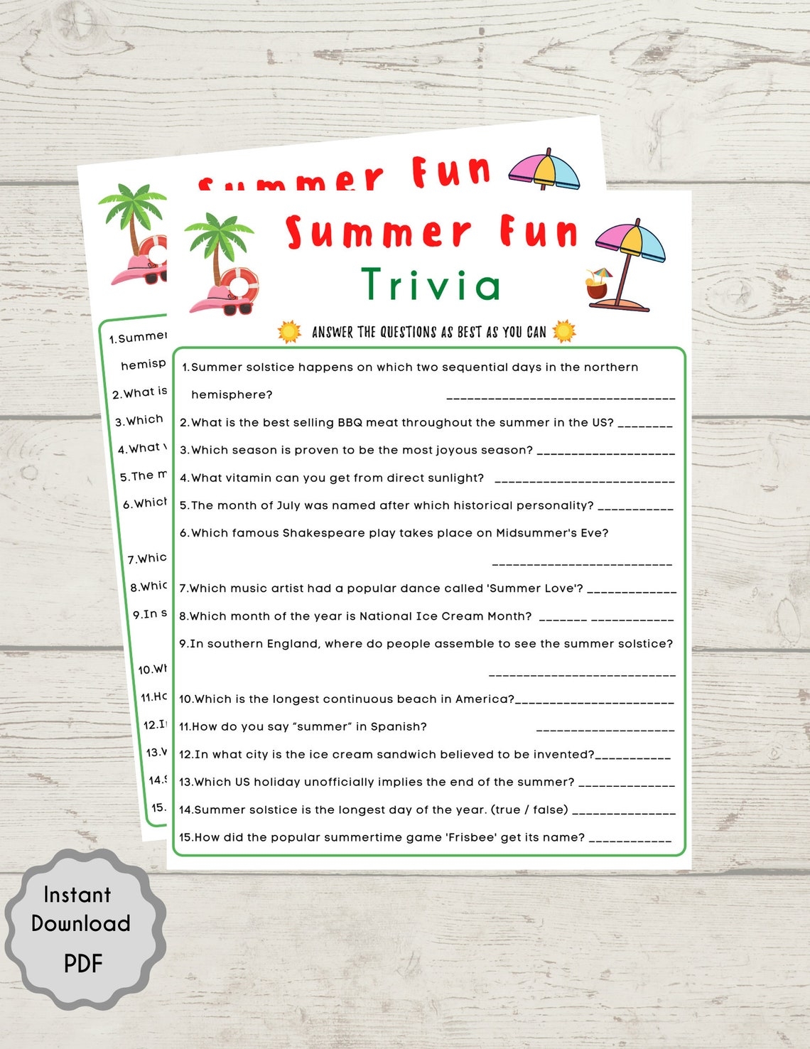 Summer Trivia Questions And Answers Printable