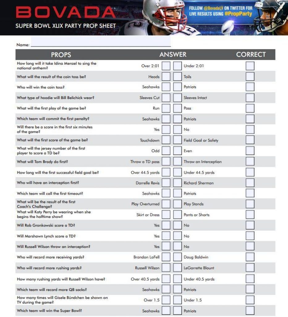 Super Bowl Prop Bets 2025 Printable Anthony R Prell