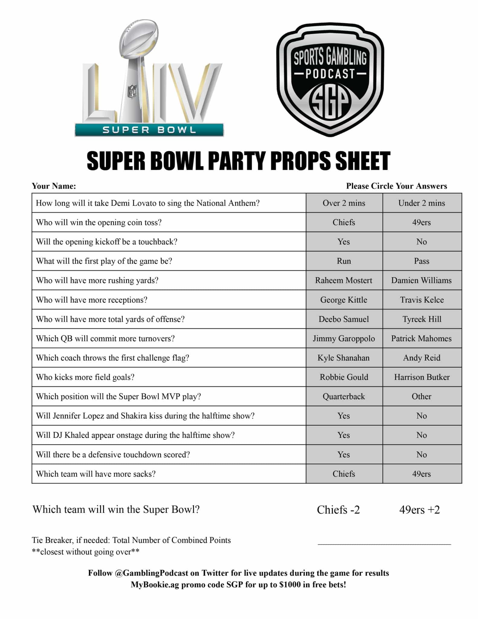 Super Bowl Prop Bets 2025 Printable Anthony R Prell