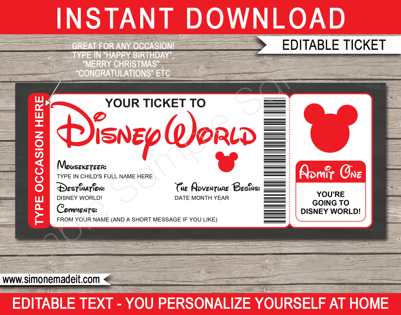 Surprise Trip To Disney World Ticket Template Printable Disney Trip 