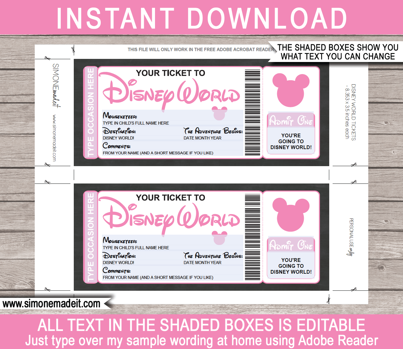 Surprise Trip To Disney World Ticket Template Printable Disney Trip 