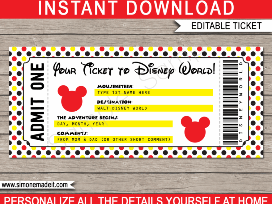 Surprise Trip To Disney World Ticket Template Printable Disney Trip