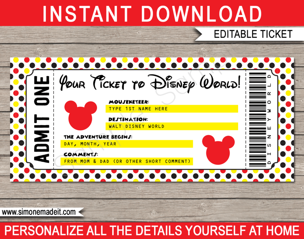 Surprise Trip To Disney World Ticket Template Printable Disney Trip 