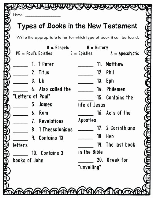 Teaching The Books Of The Bible Worksheets